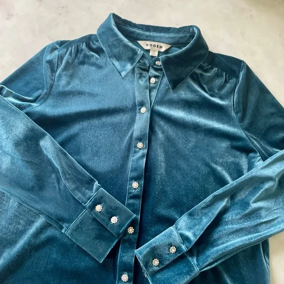 Boden Jewel Button Velvet Shirt, Size 6, NWOT - Picture 7 of 15